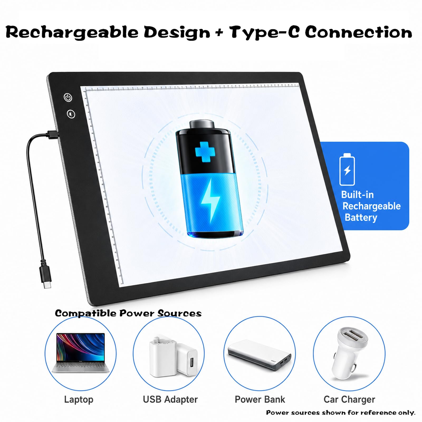 Tablette lumineuse LED A5 24 x 15 cm rechargeable pour dessin et calque