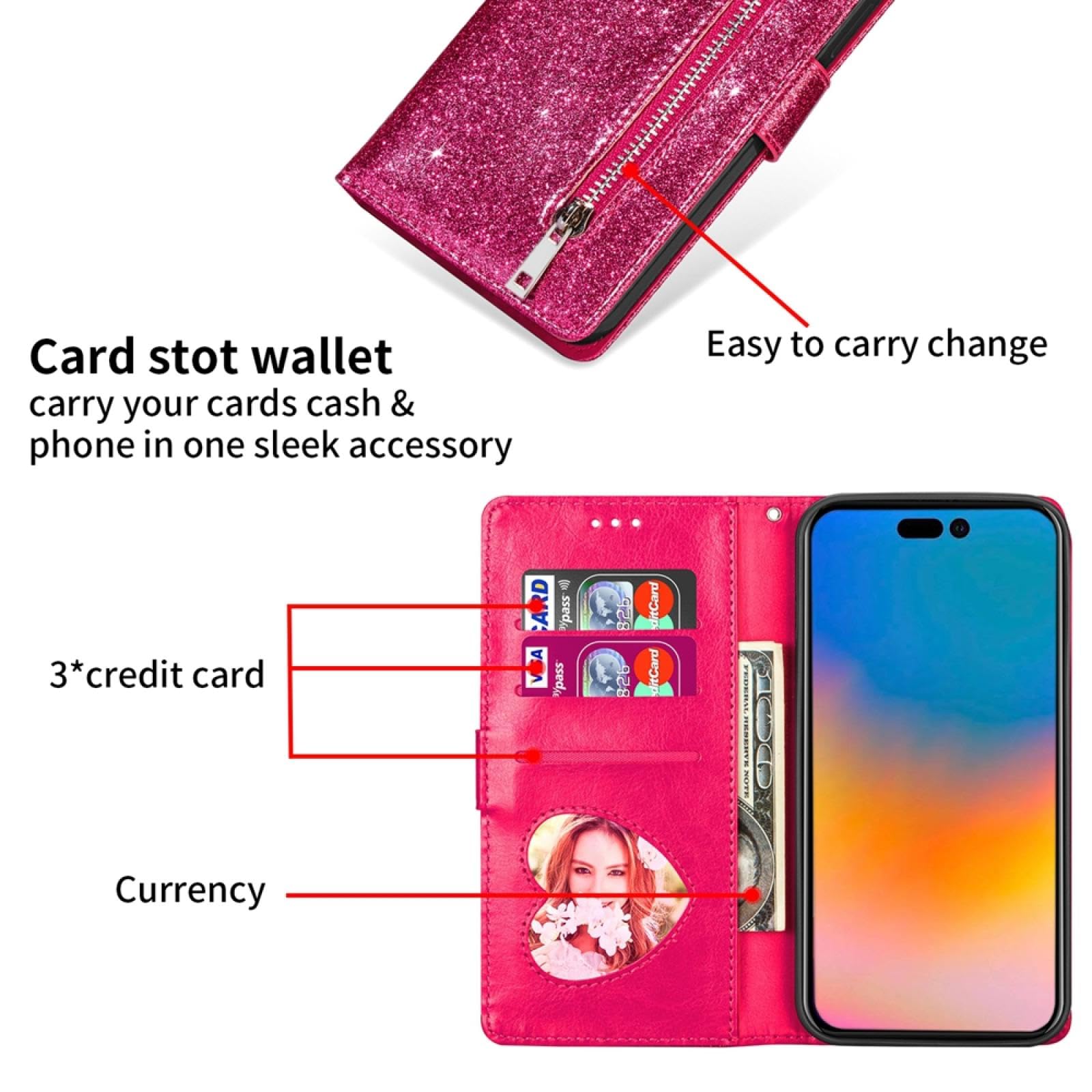 ZCDAYE Custodia Con Glitter Per IPhone 12 Mini – Pelle PU Rosa Oro, Porta Carte E Chiusura Magnetica