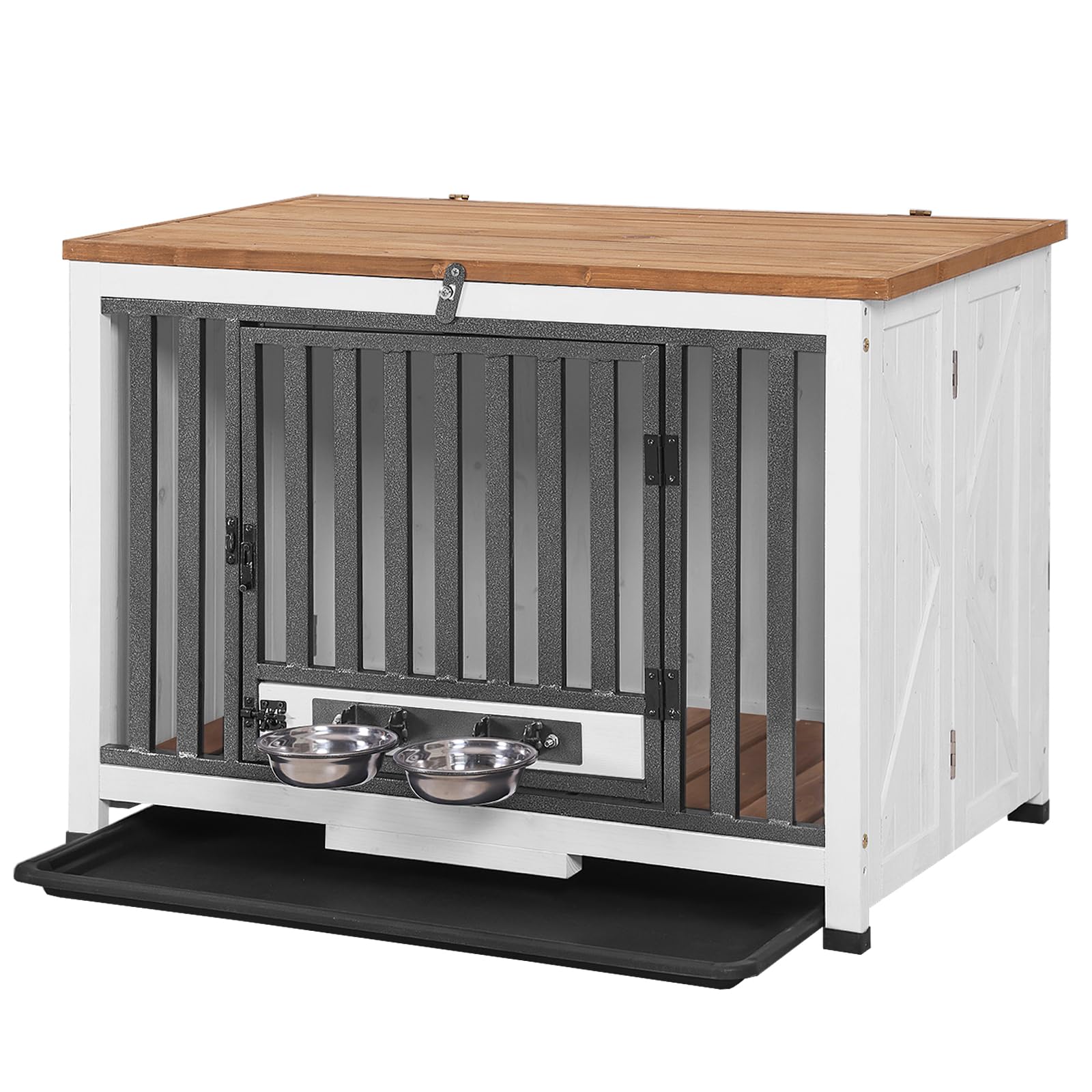 Aivituvin Dog Crate Furniture for Small Dogs Portable Heavy Duty Dog Kennel End Table, Dog House with Solid Wood Opening Roof (Large, White)