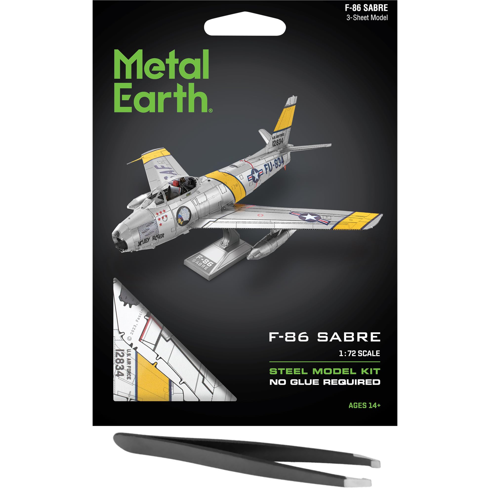 Fascinations Metal Earth F-86 Sabre Aircraft 3D Metal Model Kit Bundle with Tweezers