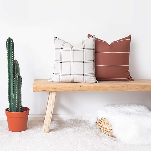 Miniatura 2 de Juego de 2 fundas de almohada decorativas modernas y bohemias, solo para sofá, cama, a cuadros de rayas oxidadas, 20 x 20 pulgadas