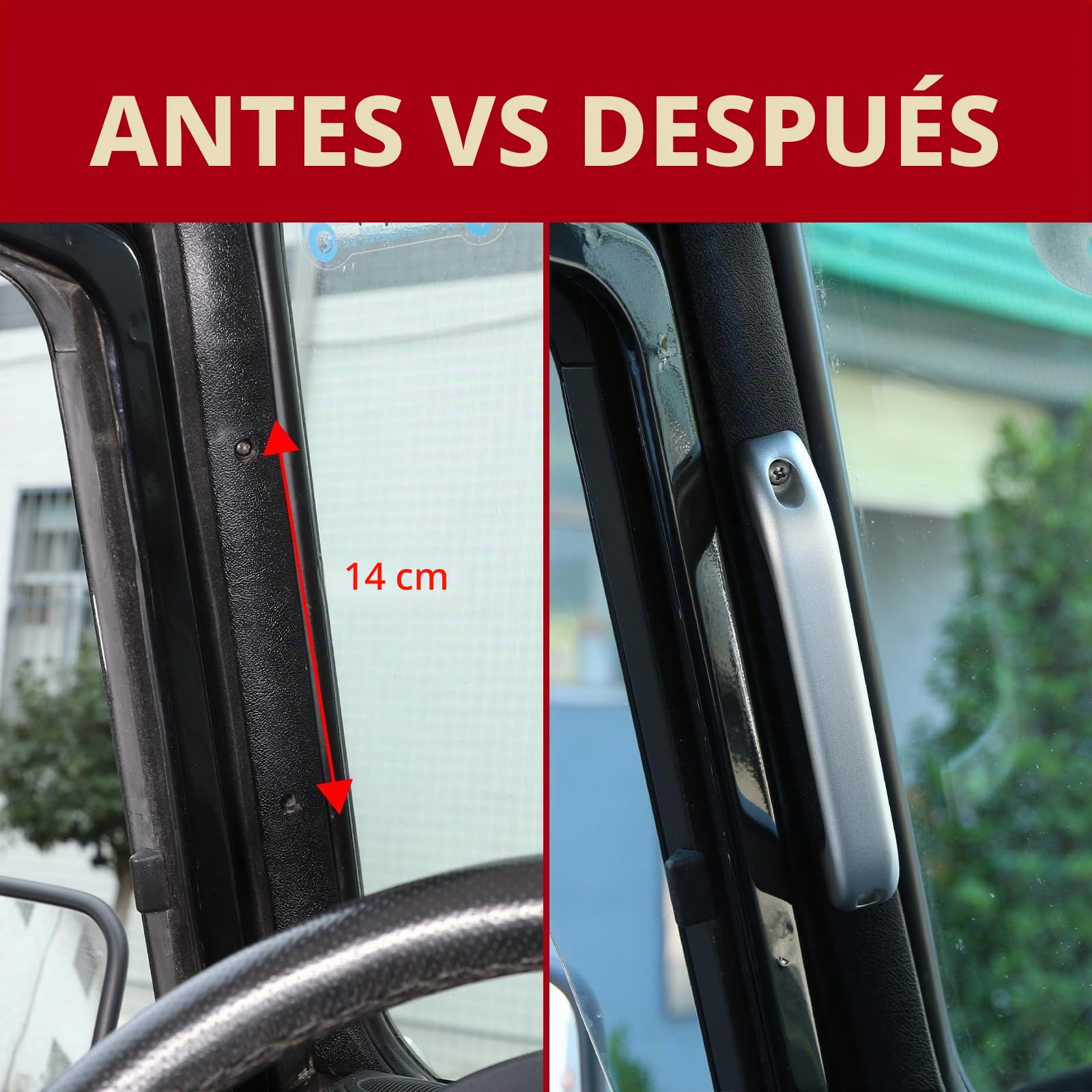 2 asas de agarre para interior de coche en aleación de aluminio plateado mate. Accesorio decorativo