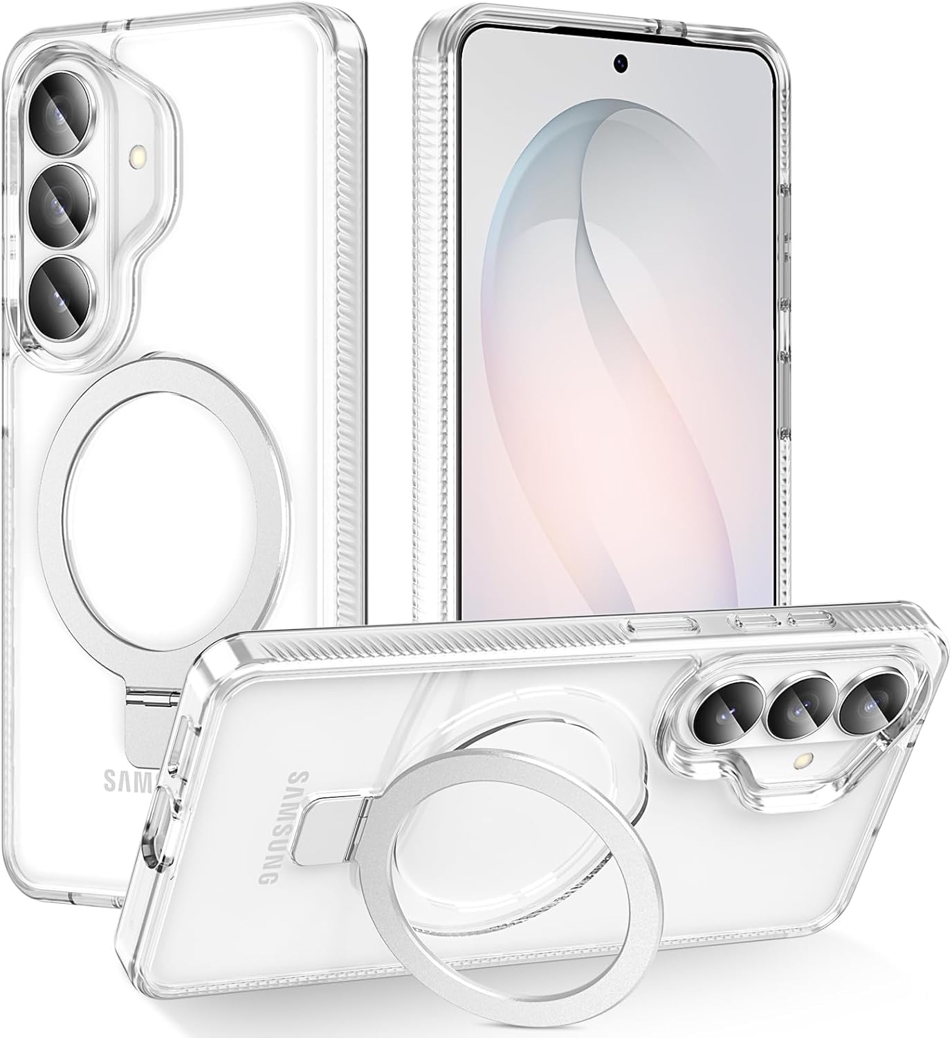 STERKER Zaprojektowane dla Samsung Galaxy S26 etui magnetyczny pierścień stojak [ochrona przed upadkiem klasy wojskowej] [kompatybilne z magnesem] nie żółknie Slim S26, przezroczyste