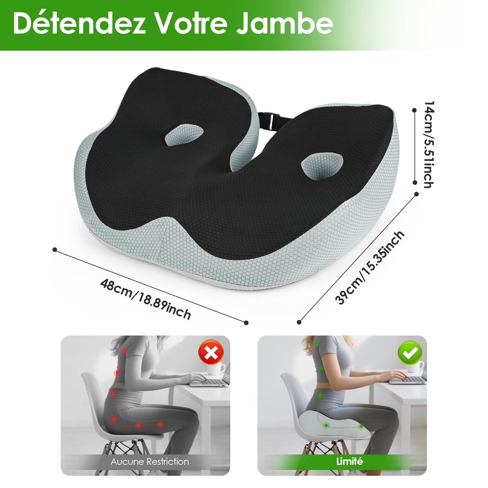 Coussin pour coccyx - Assise en U mémoire de forme - Coussin Ergo Coussin pour coccyx - Assise en U mémoire de forme - Coussin Ergo
