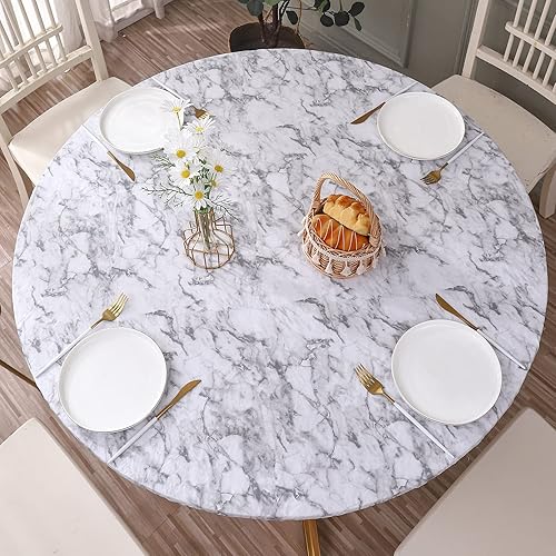 Walrus Round Vinyl Fitted Tablecloth with Flannel Backing Elastic Edge Design Table Cover Waterproof Oil-Proof PVC Table Cloth Stain-Resistant Best for 45"-56" Round