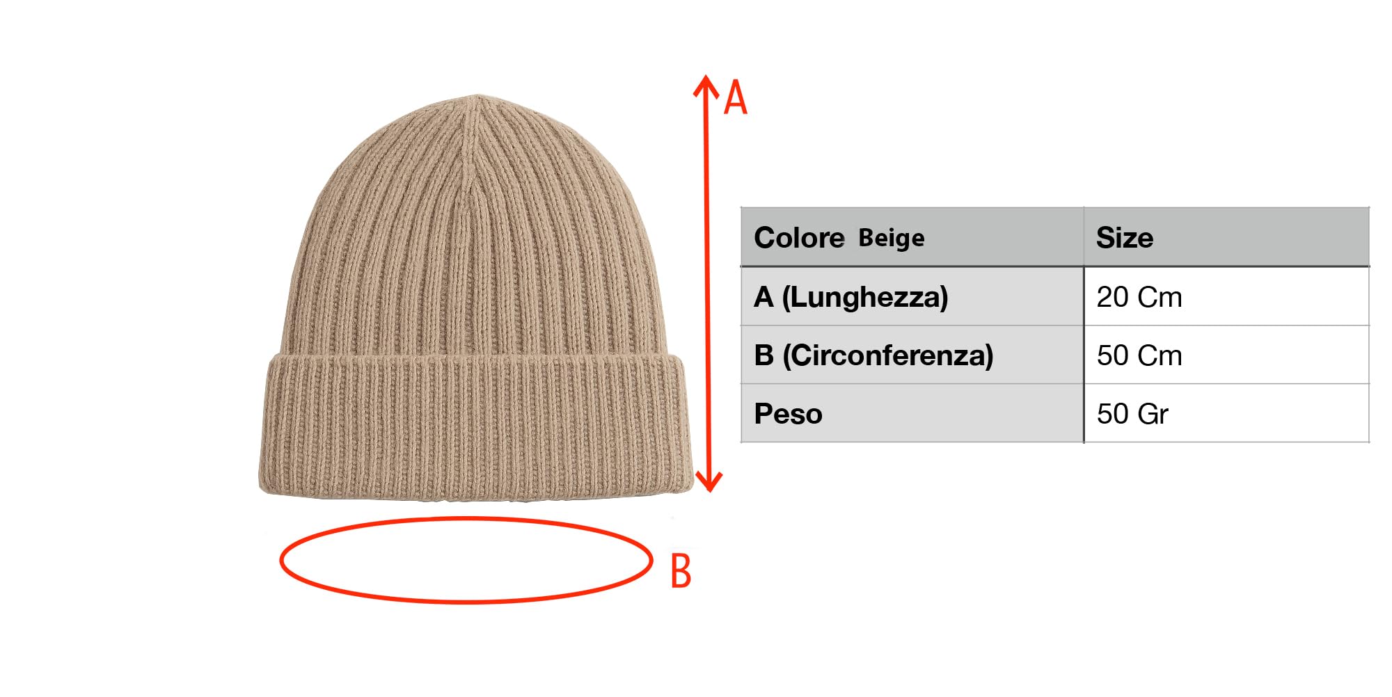 Cappello 100% Cashmere con rasatura a Coste - Prodotto Artigianale - Made in Italy