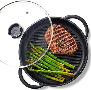 Jean-Patrique Whatever Pan 10.6" Cast Aluminum Nonstick Griddle with Lid - Lightweight Grill Pan for Stovetop & Oven, Induction Compatible
