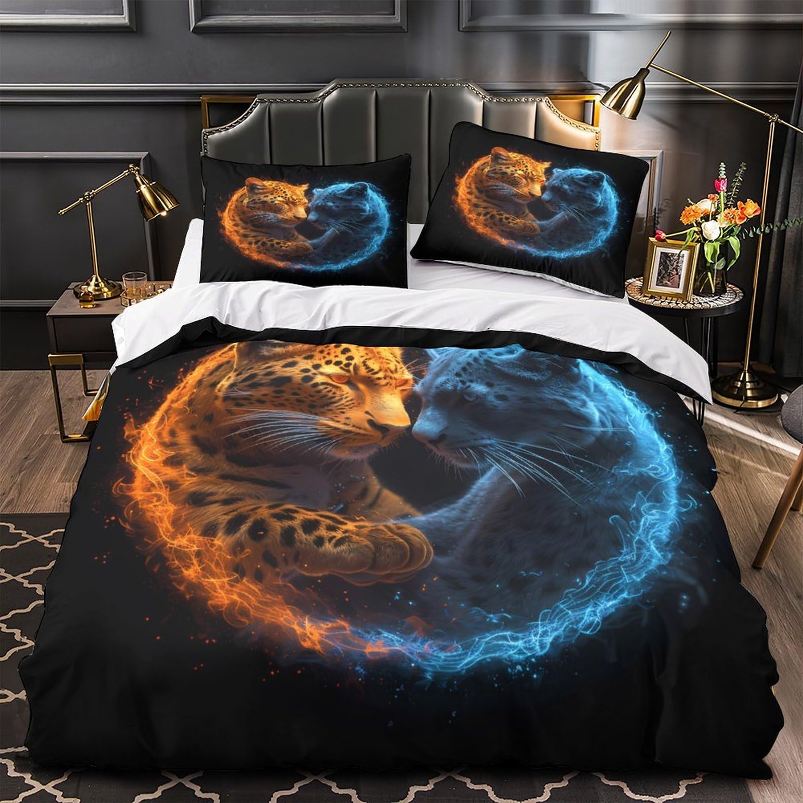 Parure de lit léopard de feu 135x200 microfibre pour ado