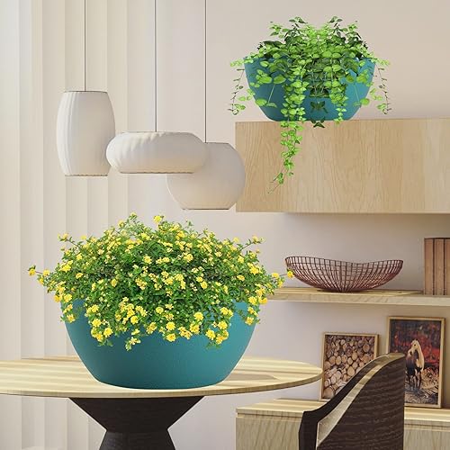 Miniatura 7 de WOUSIWER Paquete de 2 macetas colgantes grandes de 13 pulgadas para plantas de interior y exterior con agujeros de drenaje y cadena, macetas