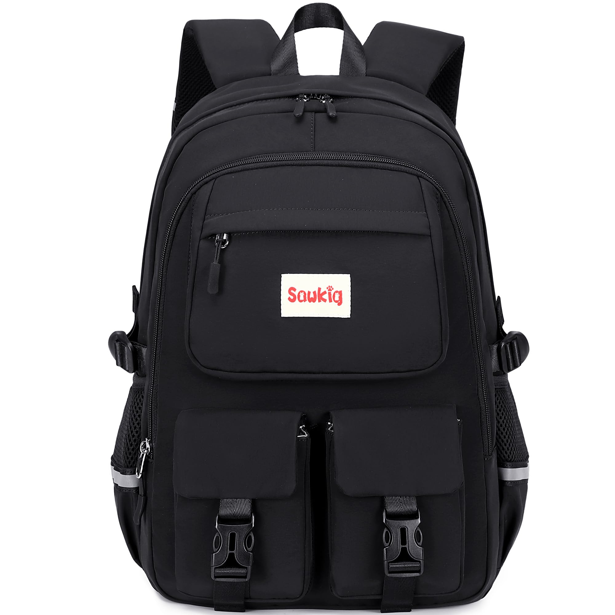 Sawkig Girls Backpack for School Kids Multiple Pockets Bookbag Cute 17 inch School Backpack for Girls Elementary Junior High Book Bags (Black)