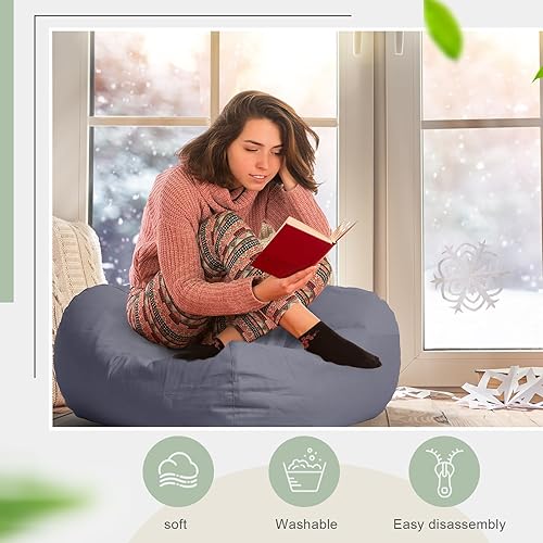 Miniatura 6 de Sliner 2 piezas de relleno para puf de almacenamiento para niños y adultos (sin relleno), funda grande con cremallera, puf, funda para organizar