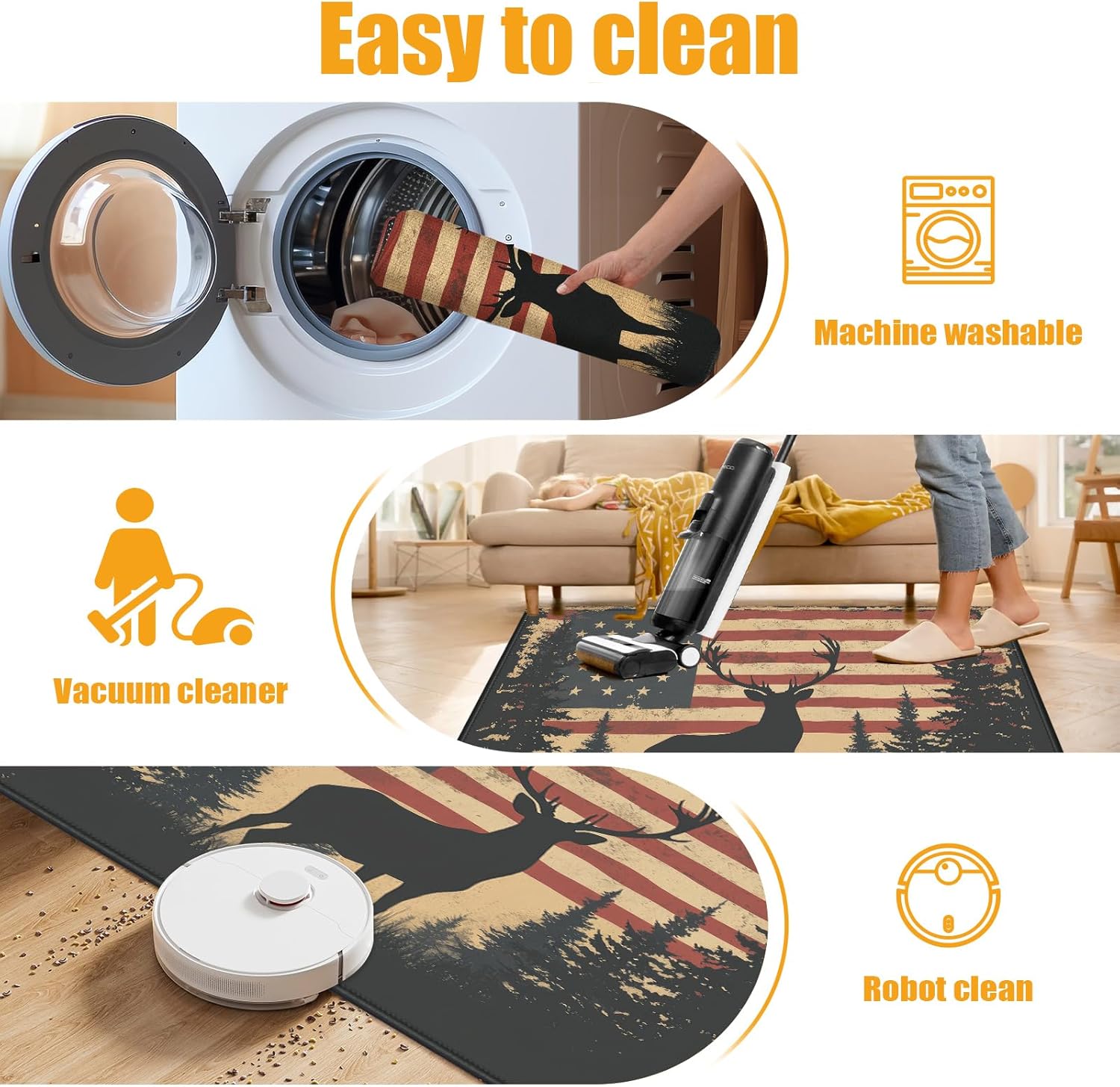 Forest Deer Bath Mat for Bathroom,United States Flag Washable Door Mat Absorbent Bath Rug Non-Slip Floor Rug Carpets,for Kitchen Bedroom Indoor