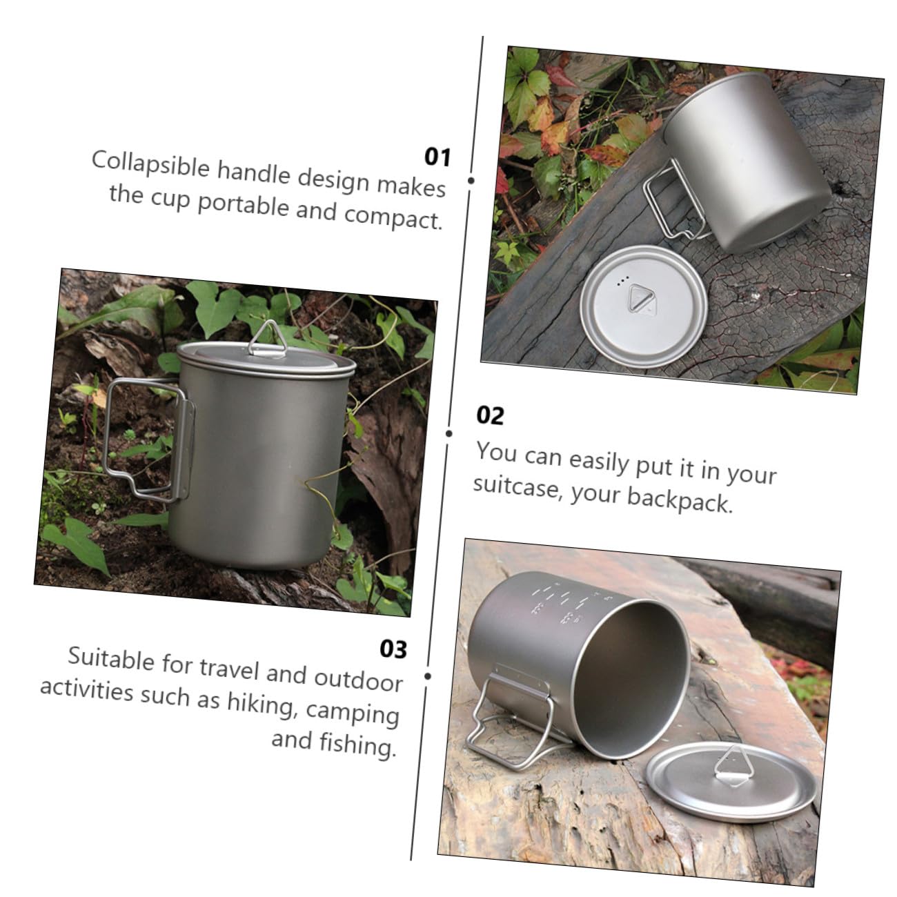 SUPVOX Tasse de Camping en Titane Pliable 750ml avec Poignée