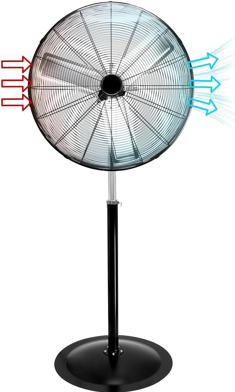 30-Inch Industrial Heavy Duty Pedestal Oscillating Metal Stand Fan – Adjustable Height Large Area Cooling Fan for Indoor and Outdoor Use
