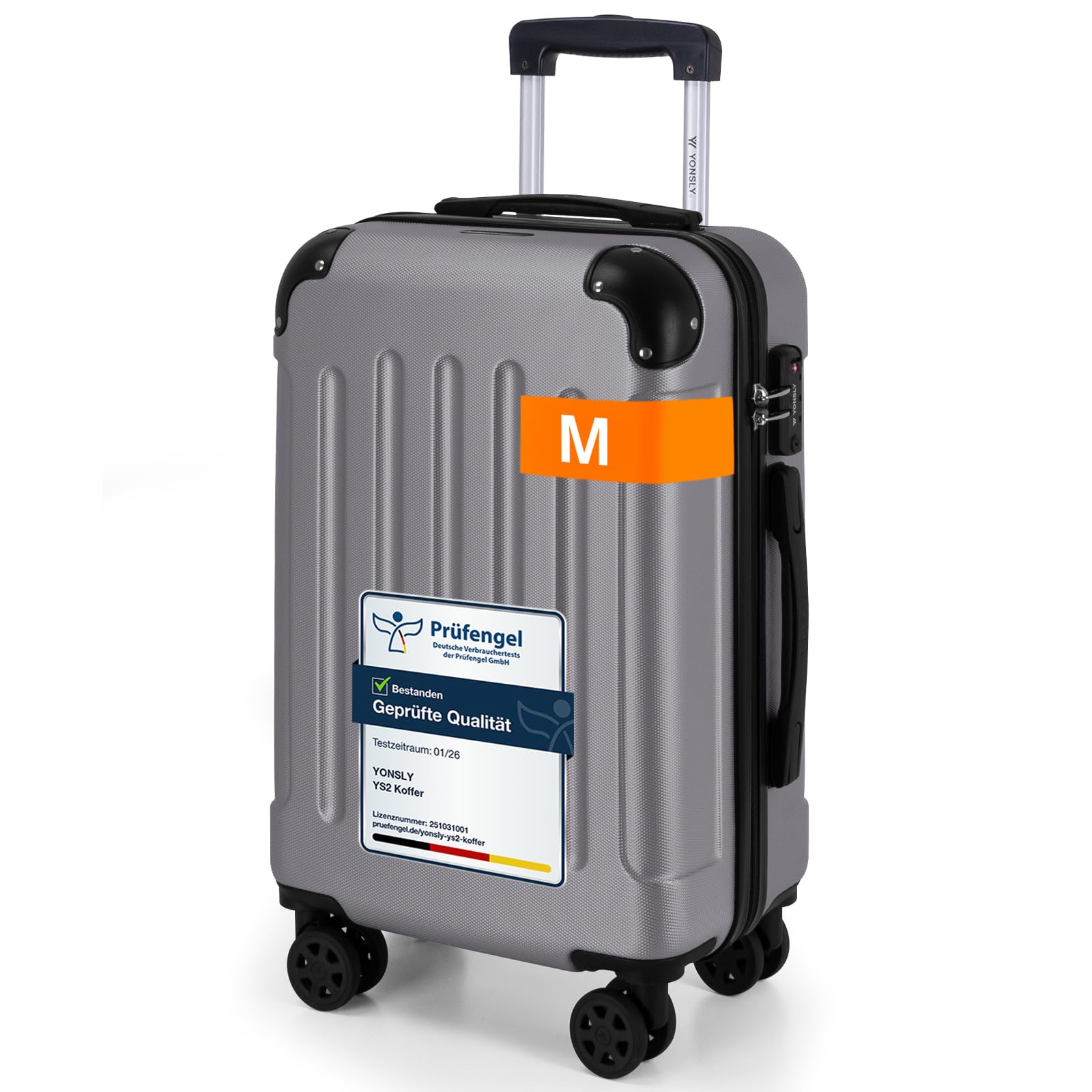 YONSLY Gepäck Reisekoffer, Trolley Rollkoffer Handgepäck, Hartschalenreisekoffer mit 360° Lenkrollen, Zahlenschloss, Mehrstufiger Teleskopgriff