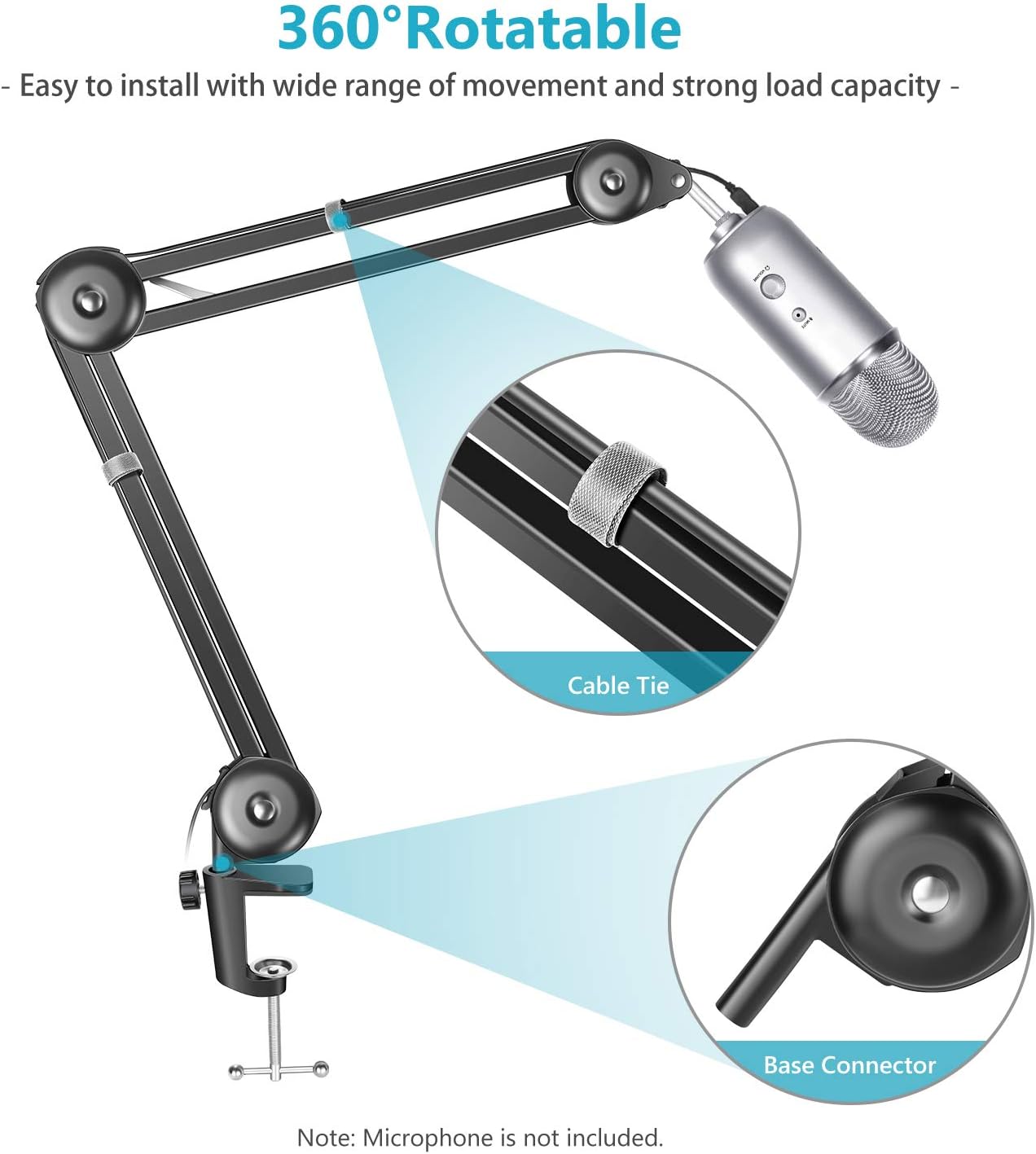 Neewer Upgraded NW-35 Pro Mic Stand Sturdier Microphone Arm Stand Compatible with Blue Yeti Snowball Blue Yeti Nano, Suspension Boom Scissor Arm with Cable Straps, Max. Load 1.5kg (Black)