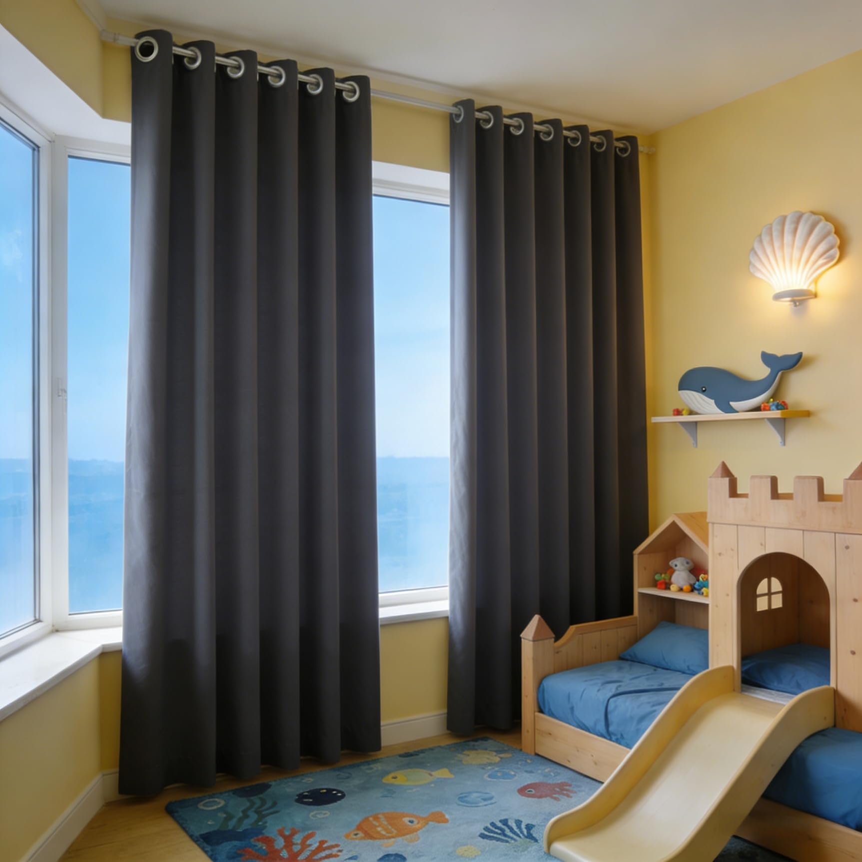 Visillos dormitorio con aislamiento térmico y acústico gris oscuro para ventana de cuarto