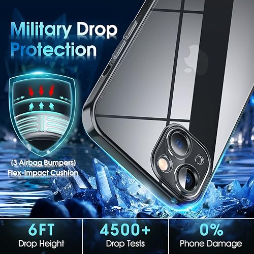 Miniatura 5 de Supdeal Funda transparente para iPhone 13 Mini, No amarilla Protección de cámara Prueba de caída de grado militar, transparente, a prueba de golpes,