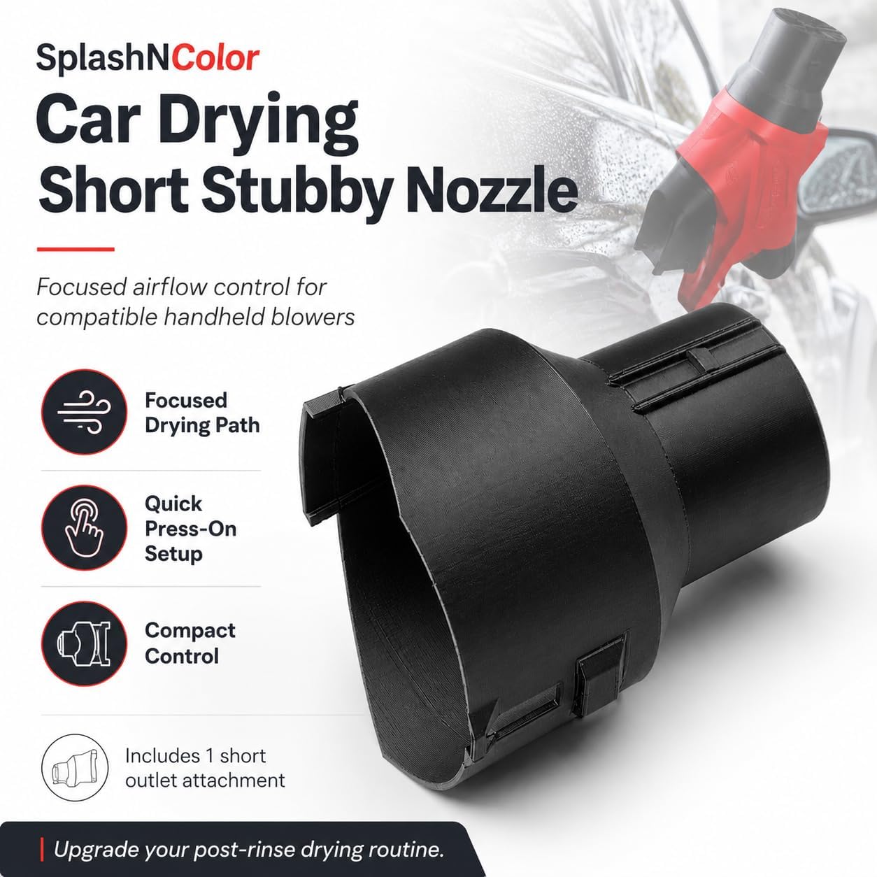 Car Drying Leaf Blower Nozzle Compatible with Milwaukee Handheld Blowers – Short Stubby Airflow Adapter | Compact Output Tip for Vehicle Wash Detailing image 5