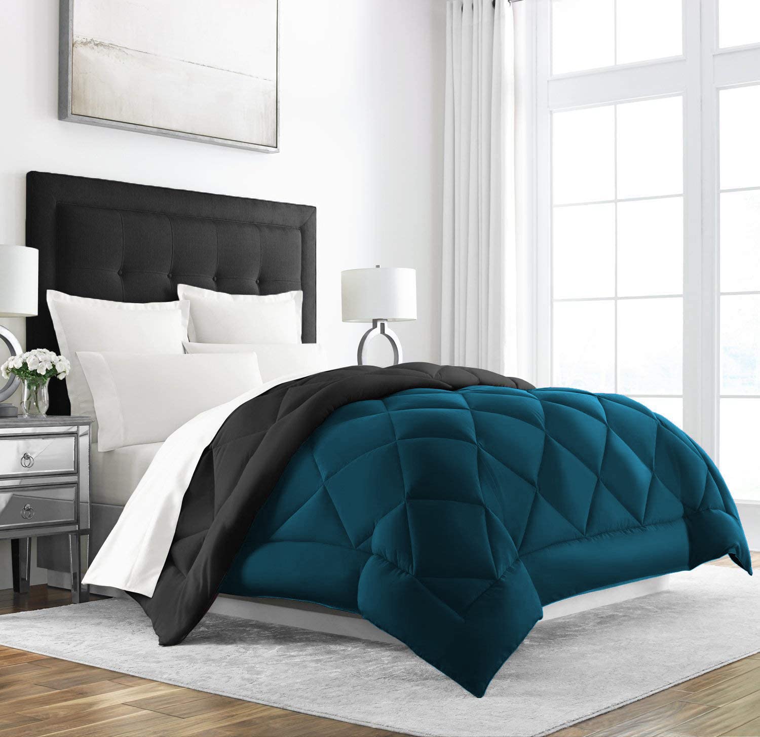 Jaipur Linen All Season Microfiber -Reversable Duvet/AC Comforter/Quilt - Black Aqua - Single Size 60 Inch x 90 Inch-picture-29