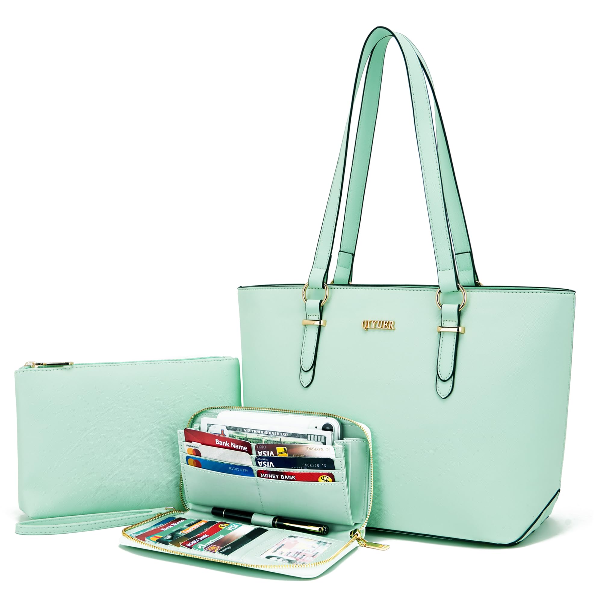 Qiyuer Versatile Daily Purses with RFID Wallet for Women Tote Handbag Set