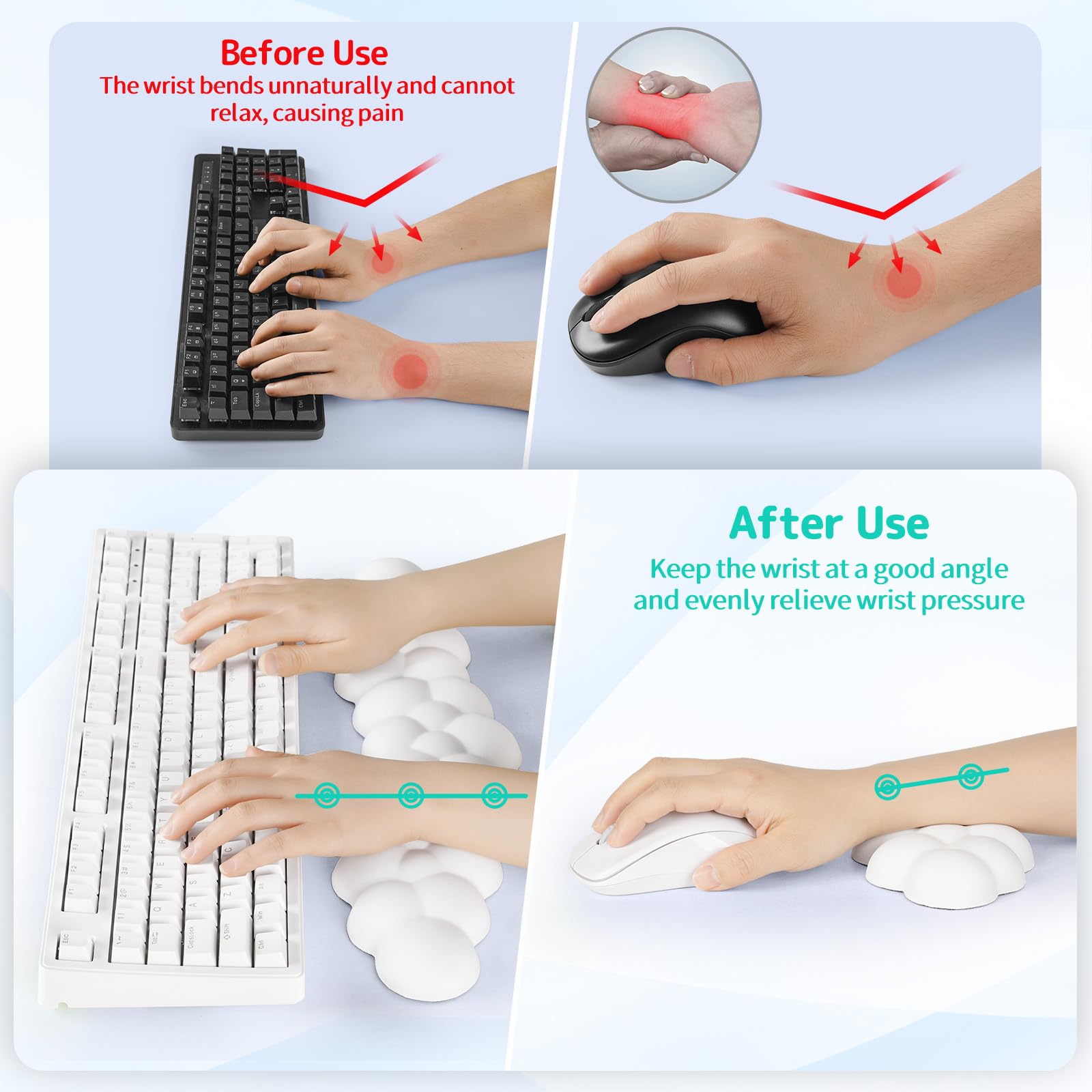 Sushret Cloud Wrist Rest Keyboard, Cloud Keyboard Wrist Pad Set with PU Leather Memory Foam, Cute Arm Rest for Palm Support, PC/Gaming Desk Accessories/Office Setup/Computer Hand Cushion - White: Full Size 08white-full Size