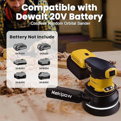 Miniatura 3 de Lijadora orbital aleatoria inalámbrica compatible con batería Dewalt de 20 V (sin batería), lijadora eléctrica sin escobillas con colector de polvo,