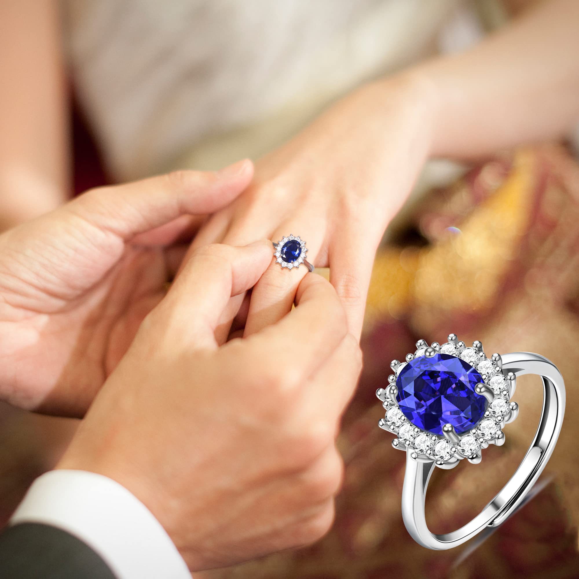Adramata 925 Anelli in Argento Sterling per Donna, Anello di Fidanzamento Zaffiro, Anelli di Fidanzamento Regolabili in Argento 925, Anniversario Matrimonio Promessa Anello