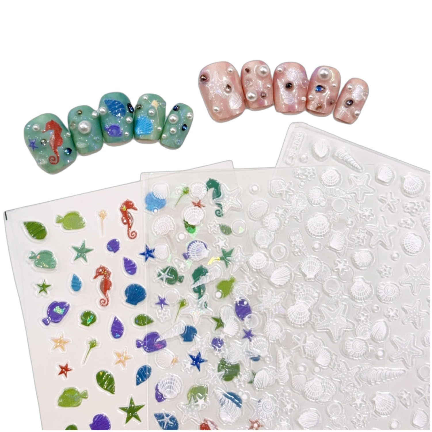 SIMAYKUWA Summer Ocean Style 5D Embossed Dream Shell Starfish Jellyfish Beach Nail Stickers - DIY Nail Art Decorations for Summer Vacation A Set of 3