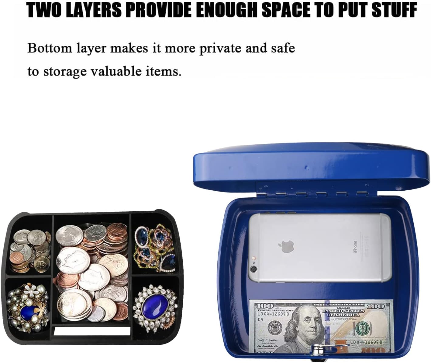 Portable Cash Box Safe with Removable Coin Compartment Tray – Locked ...