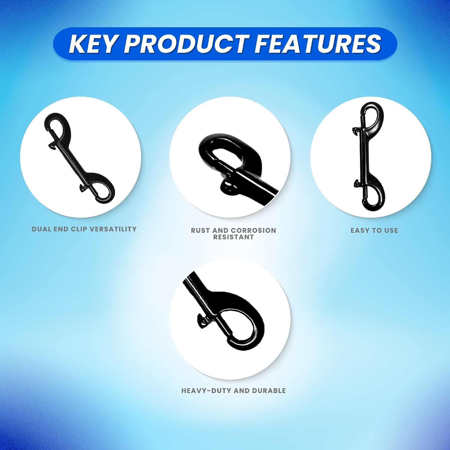Scuba Choice Black Stainless Steel Clip Double Ended Snap Bolt – Heavy Duty Rust-Resistant Secure Fastening for Marine Boating Diving Outdoor Gear