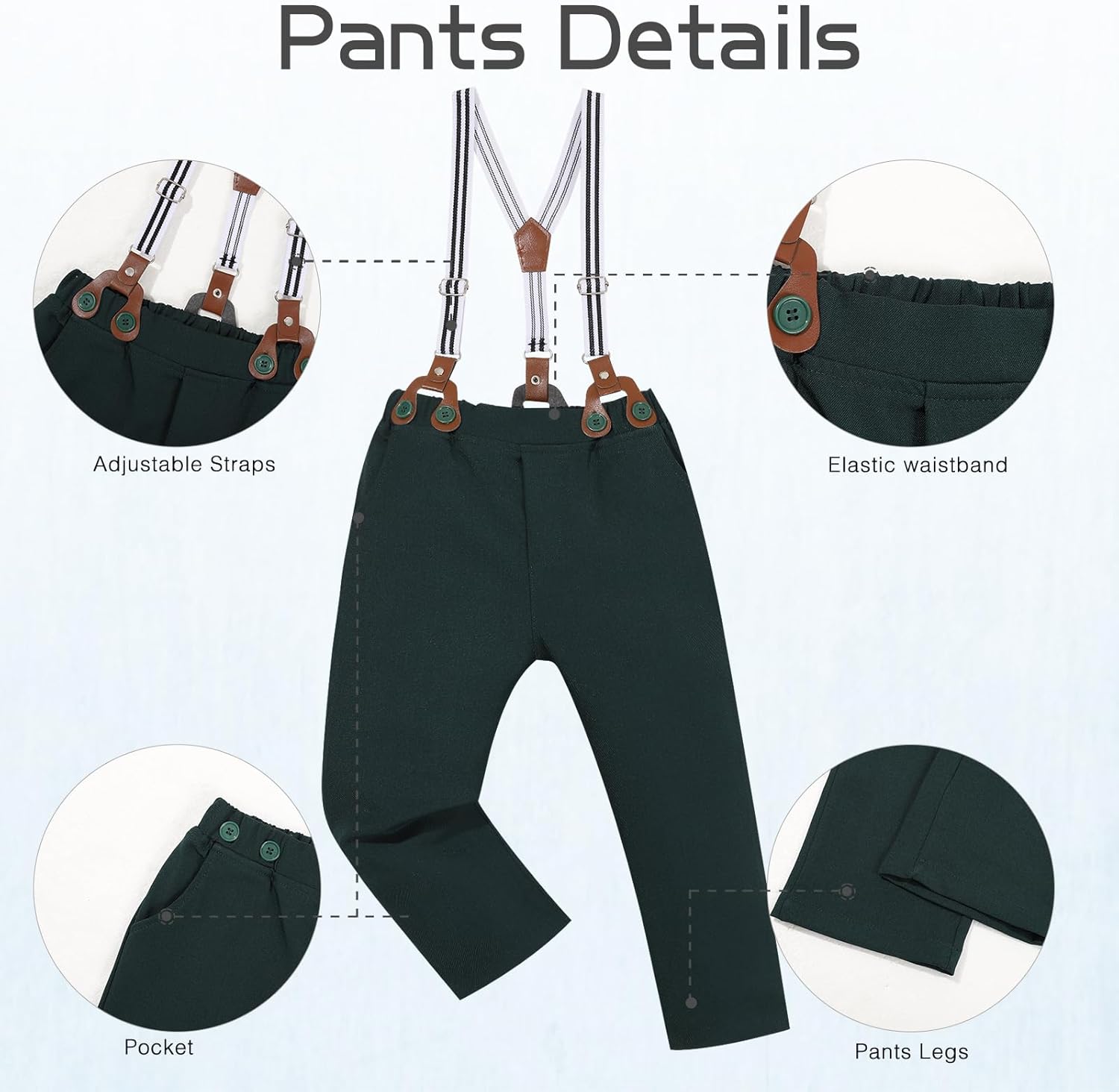 Baby Suits for Boys Formal Gentleman Wedding Christmas Outfits Dress Shirt Suspender Pants Bowtie Vest Corsage 18M-5T - Image 6