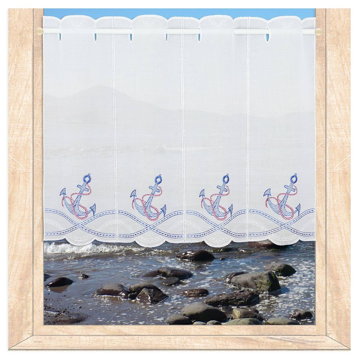 Landhausgardine Leona In Weiß - Halbtransparente Scheibengardine Mit Spitzenkante, 25 X 64 Cm