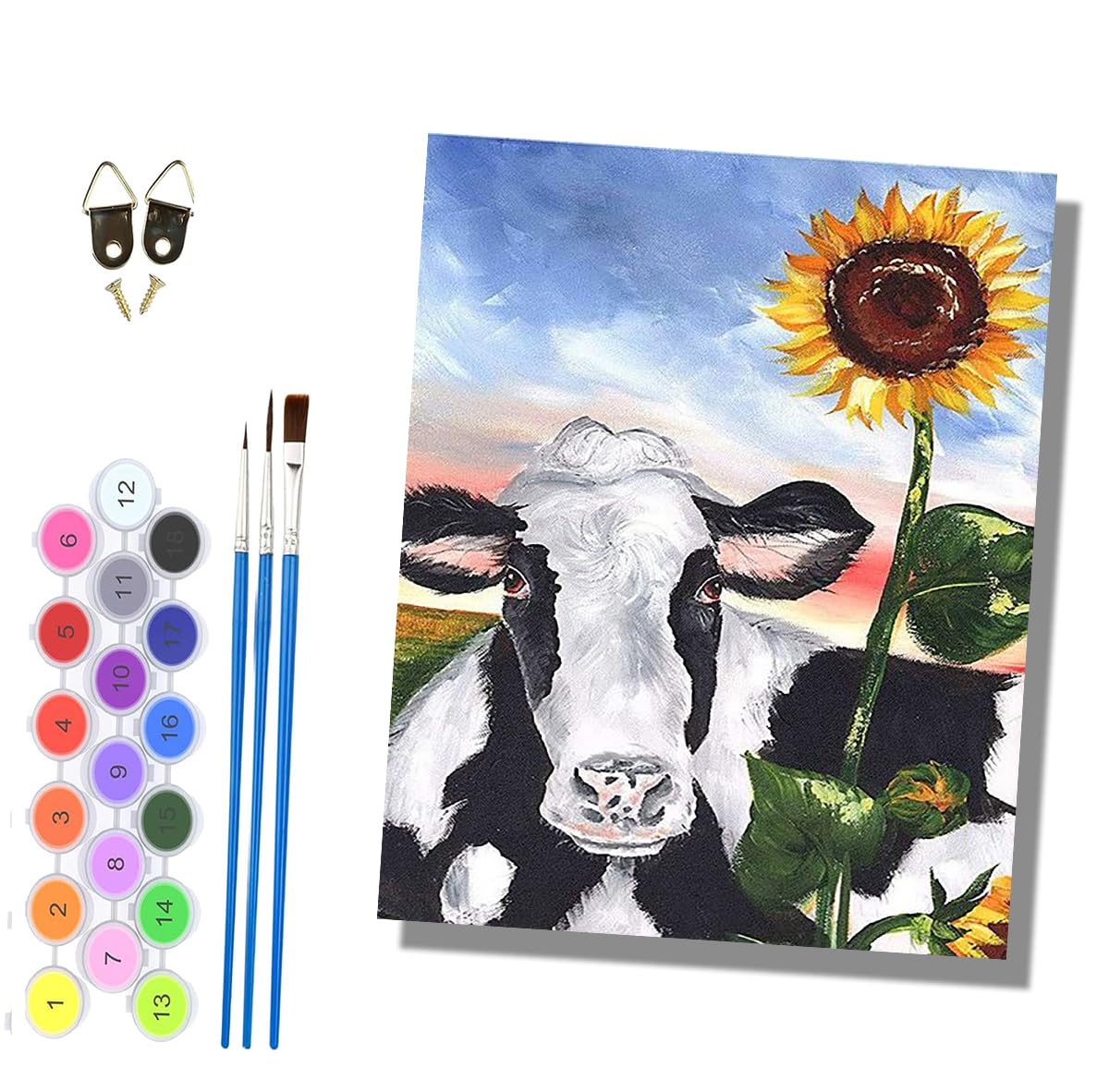 HONGPZH Paint by Numbers for Adults and Beginner Painting by Number Kits On Canvas Without Frame Painting Acrylic Paints Home Wall Decor 40x50cm/16x20in Cow and Sunflower