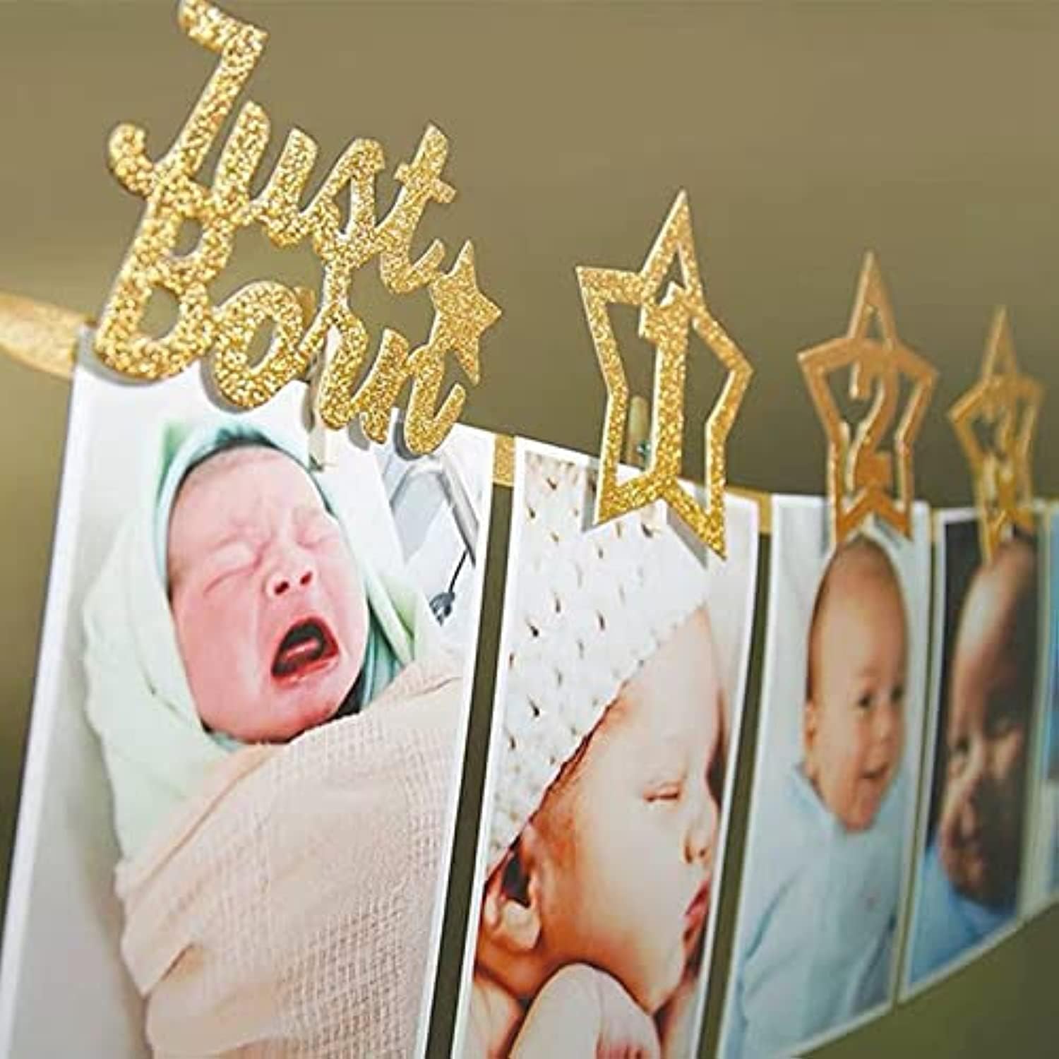 First Birthday Decoration, Newborn 1 To 12 Months Photo Banner with Clips to Store Milestone Picture, Sweet Memories