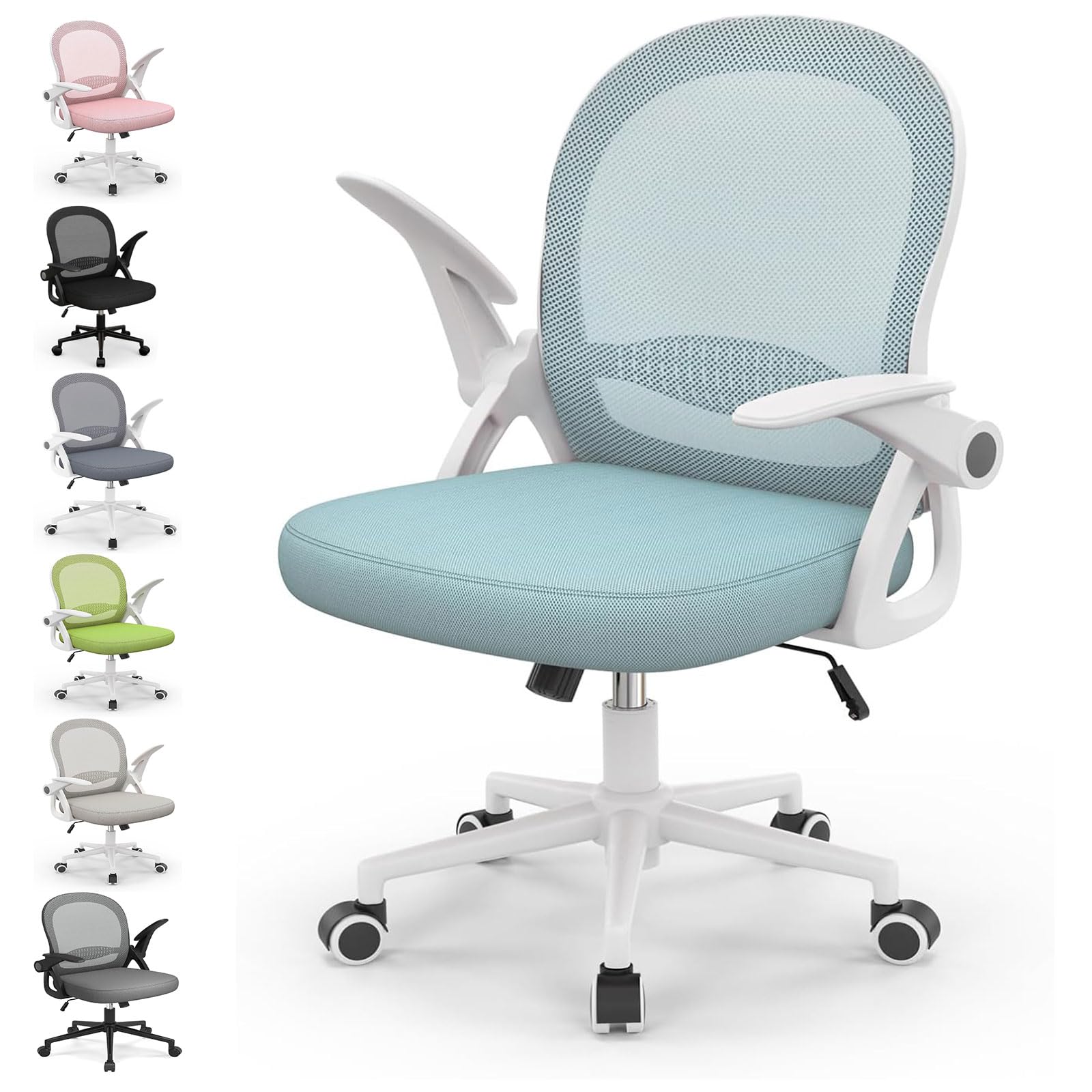 naspaluro Silla de Oficina, Silla de Escritorio Ergonómica con Malla Transpirable, Reposabrazos Abatibles, Silla para Ordenador de Altura Regulable, Silla Giratoria de 360°, Azul Global Recycled Standard Global Recycled Standard Global Recycled Standard