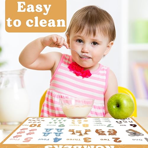 Miniatura 3 de Juego de 6 manteles individuales educativos preescolares para niños pequeños, de plástico, reutilizables, lavables, Montessori, para comer, para el