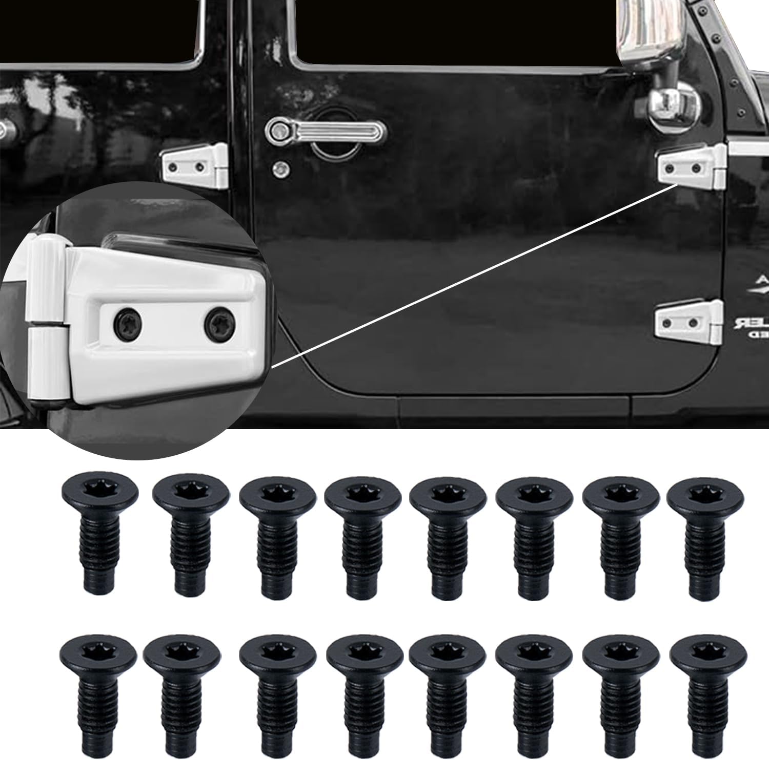 Door Hinge Bolt Screw Compatible with Jeep Wrangler JK JKU JL JLU Gladiator JT 2007-2023 16PC