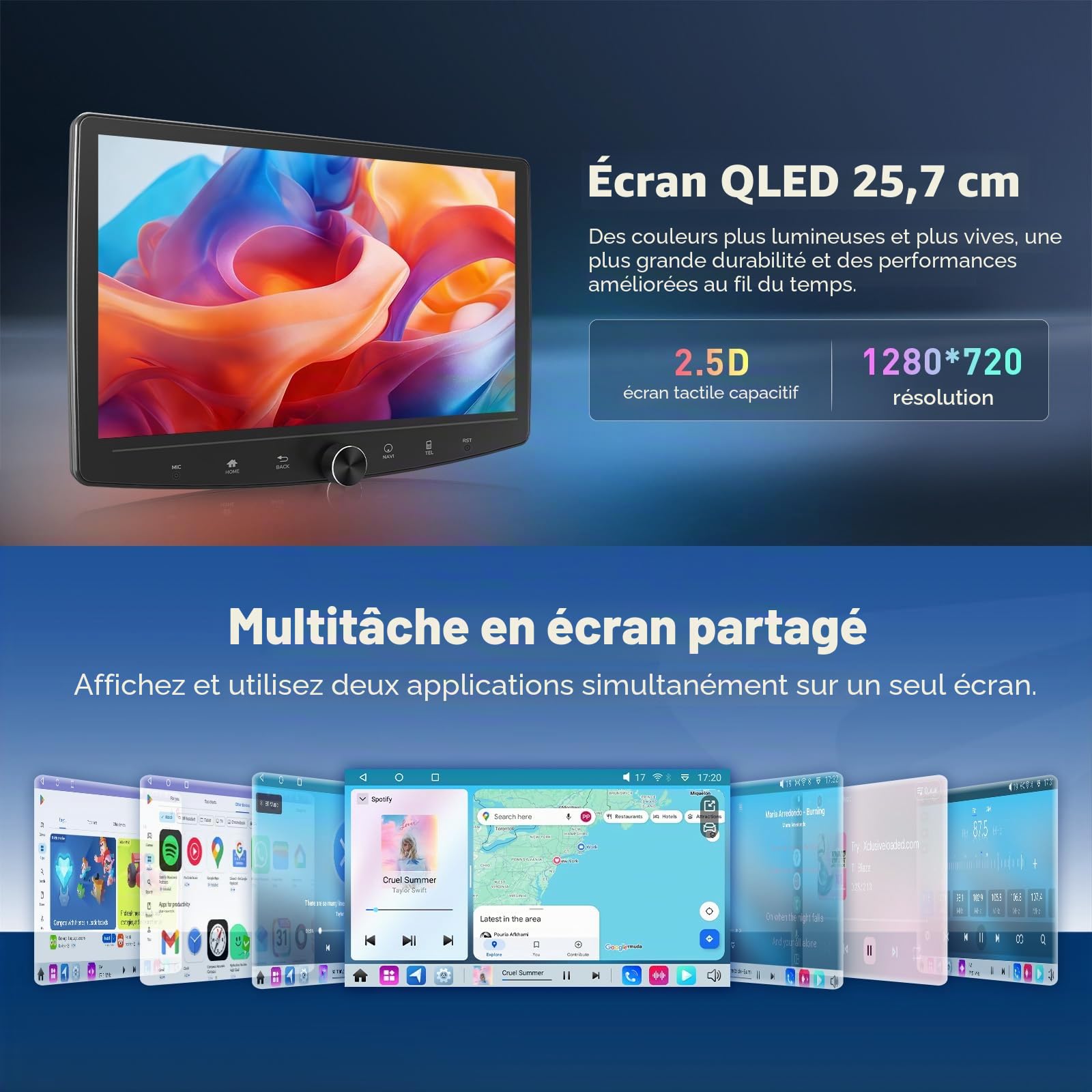 Eonon 10,1" Android 14 Radio Stéréo Double Din GPS 4G LTE CarPlay Android Auto MirrorLink Bluetooth DSP USB SWC Support Caméra de Recul Autoradio UX7SK-PLUS