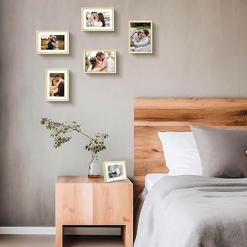 Miniatura 7 de Frametory, Marcos de aluminio de 5 x 7 pulgadas con paspartú marfil para fotosfotos de 4 x 6 pulgadas, cristal real, retratopaisaje, formatos