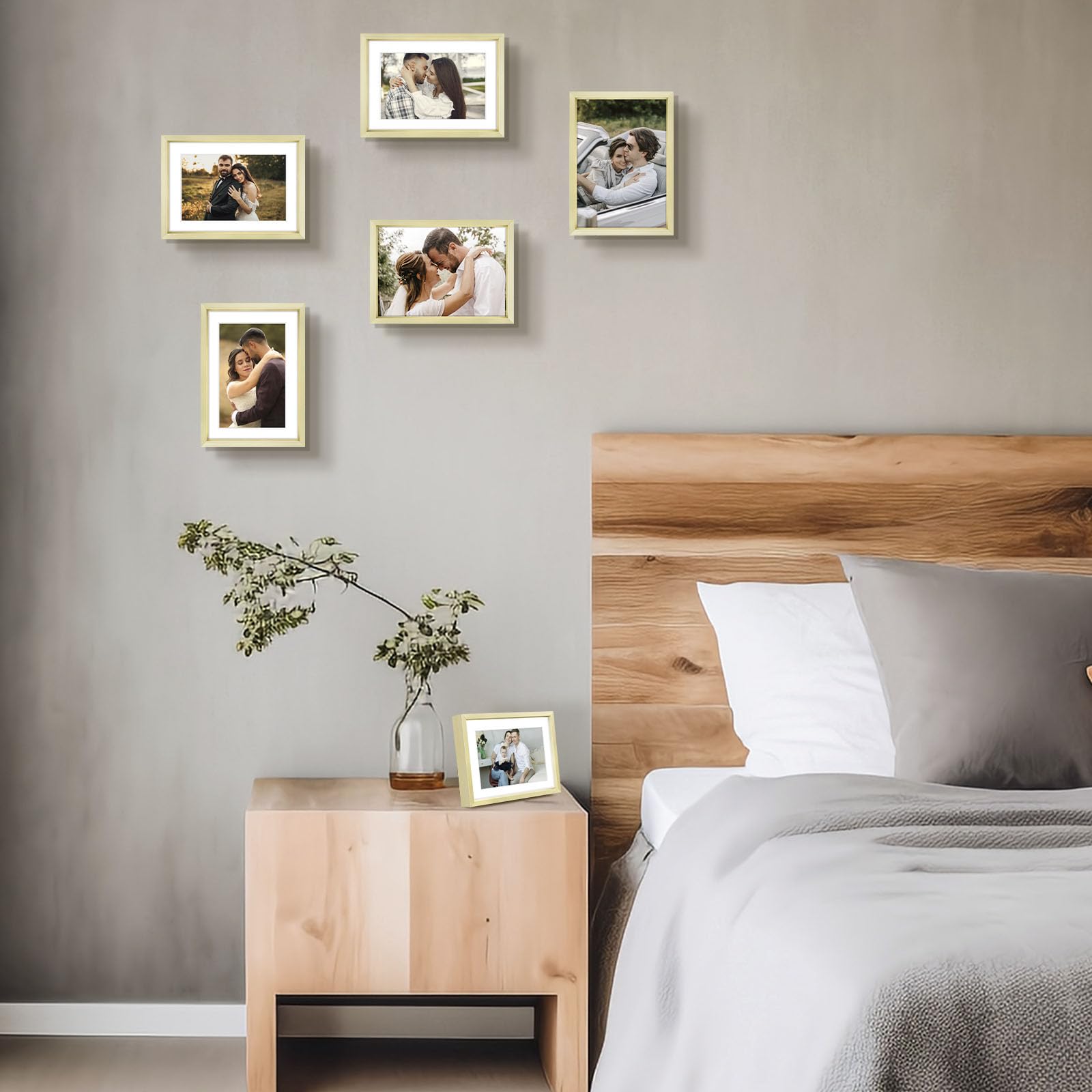 Rahmen aus Aluminium mit elfenbeinfarbenen Matten für 4 x 6 Bilder / Fotos – Tischplatte Display – Echtglas, Schwenkbare Rücken, Staffeleiständer, Hoch- und Querformat – Metallsammlung Modern 5x7 gold