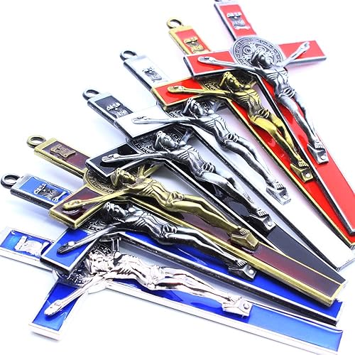 Miniatura 2 de SZQCZB Crucifijo de pared de 2 piezas, crucifijo católico de metal para decoración del hogar, 7.5 x 3.6 pulgadas