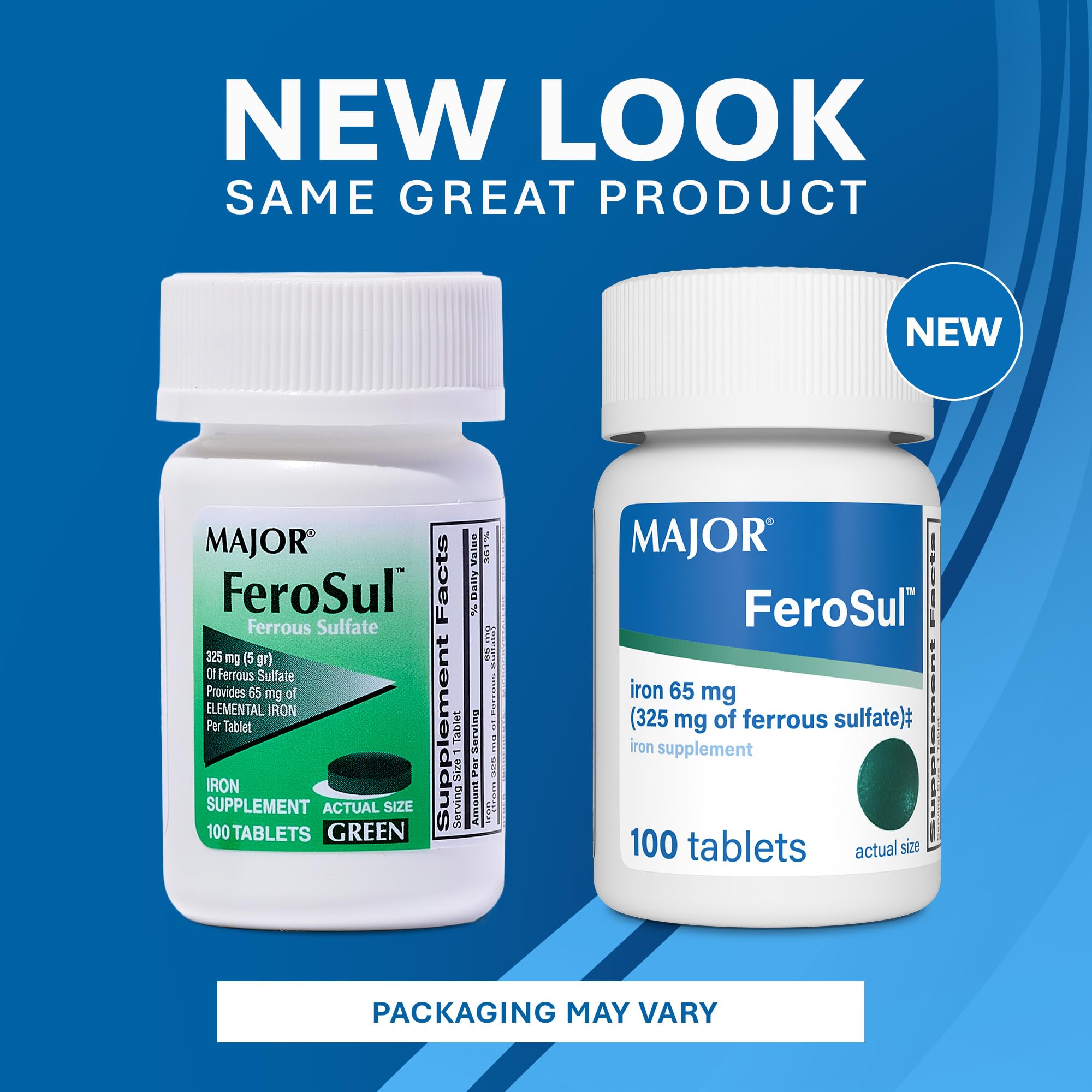 Major Ferosul - Ferrous Sulfate 325mg Tablets with 65mg of Elemental Iron - Iron Supplement for Women, Men - Green - 100 Count (2 Pack) — Amazon image 7