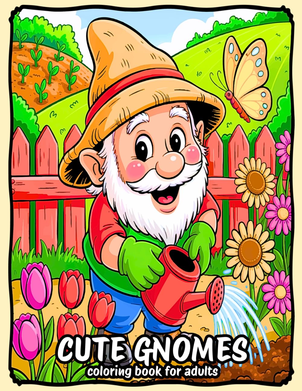 Cute Gnome Coloring book for adults: Large print illustrations of adorable gnomes and cute houses to color for fun, relaxation, and stress relief