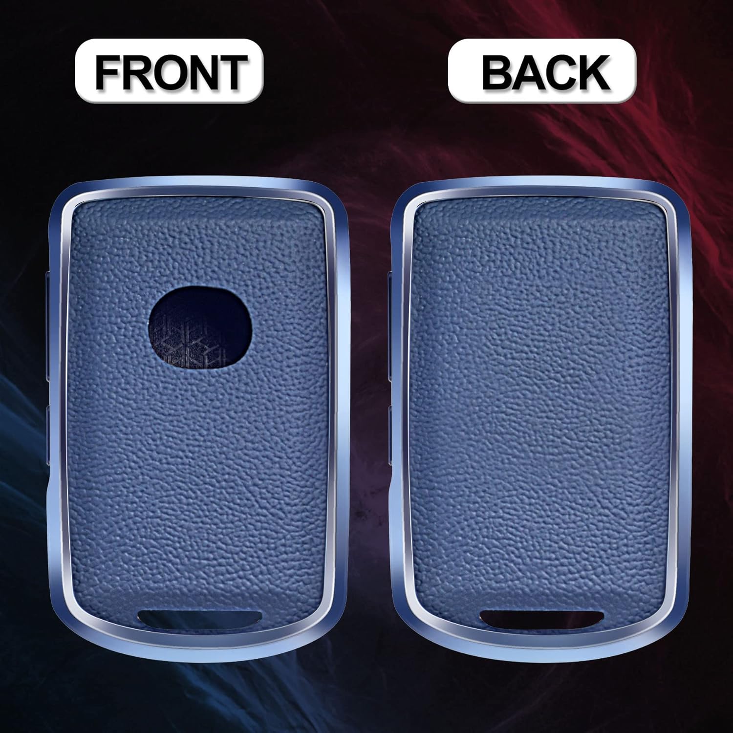 Blue Leather and Aluminum Frame Smart Key Case Cover Compatible for 2020 2021 2022 Mazda 3 6 CX-30 CX-5 CX-9 3/4 Button Keyless Car Remote Accessory