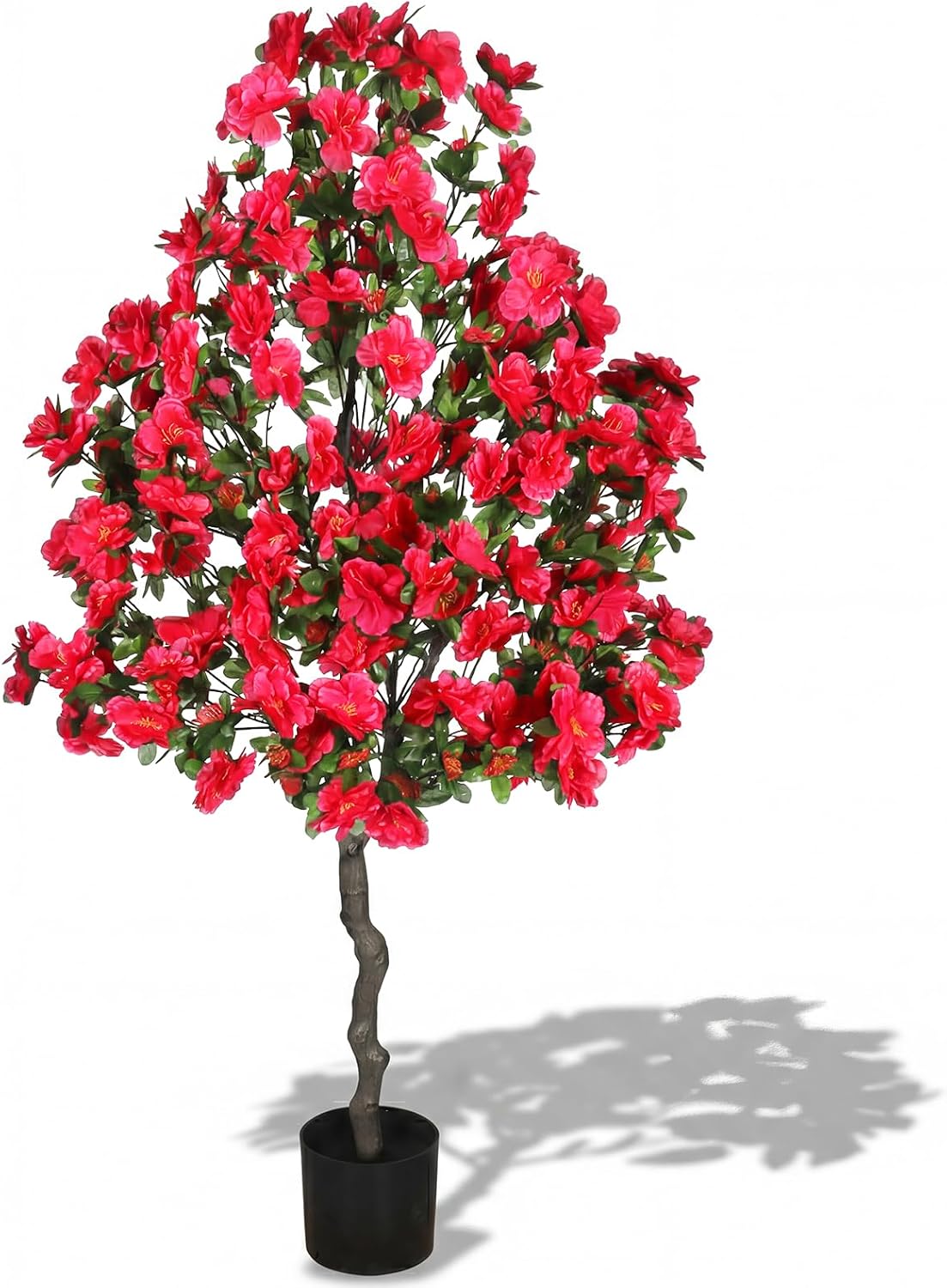 Giegxin 1 Pack Artificial Azalea Tree 4 Ft Spring Fake Azalea Tree with Pot Outdoor Artificial Topiary Silk Faux Flower Realistic Plant Pink Blossom UV Resistant for Summer Patio Wedding Indoor