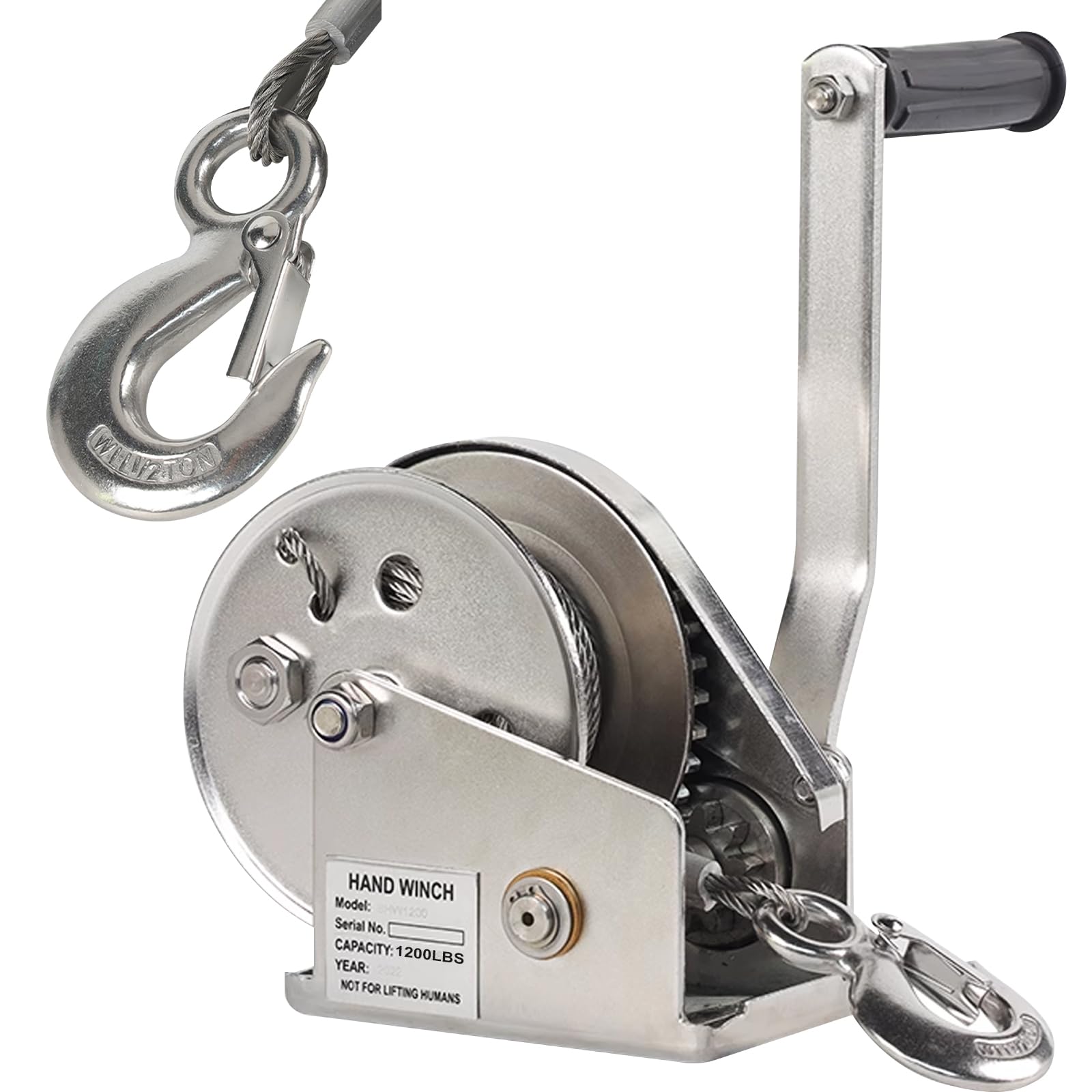 Treuil Manuel Acier Inoxydable 1200lbs, Treuil Manuel avec Frein Automatique, Treuil à Câble Manuel de Halage avec Câble de 10 Mètres pour Remorque de Bateau