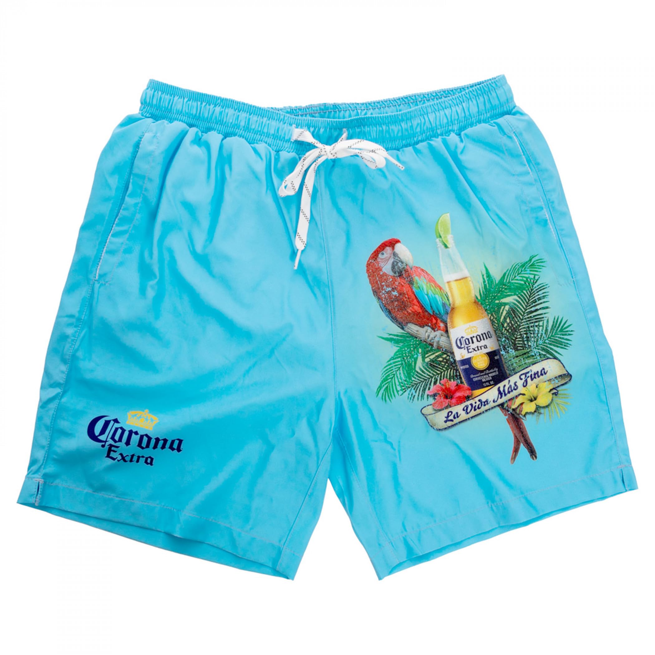 Calhoun Men's Blue Corona Extra La Vida Mas Fina Tropical Board Shorts (Uk, Alpha, L, Regular, Regular)