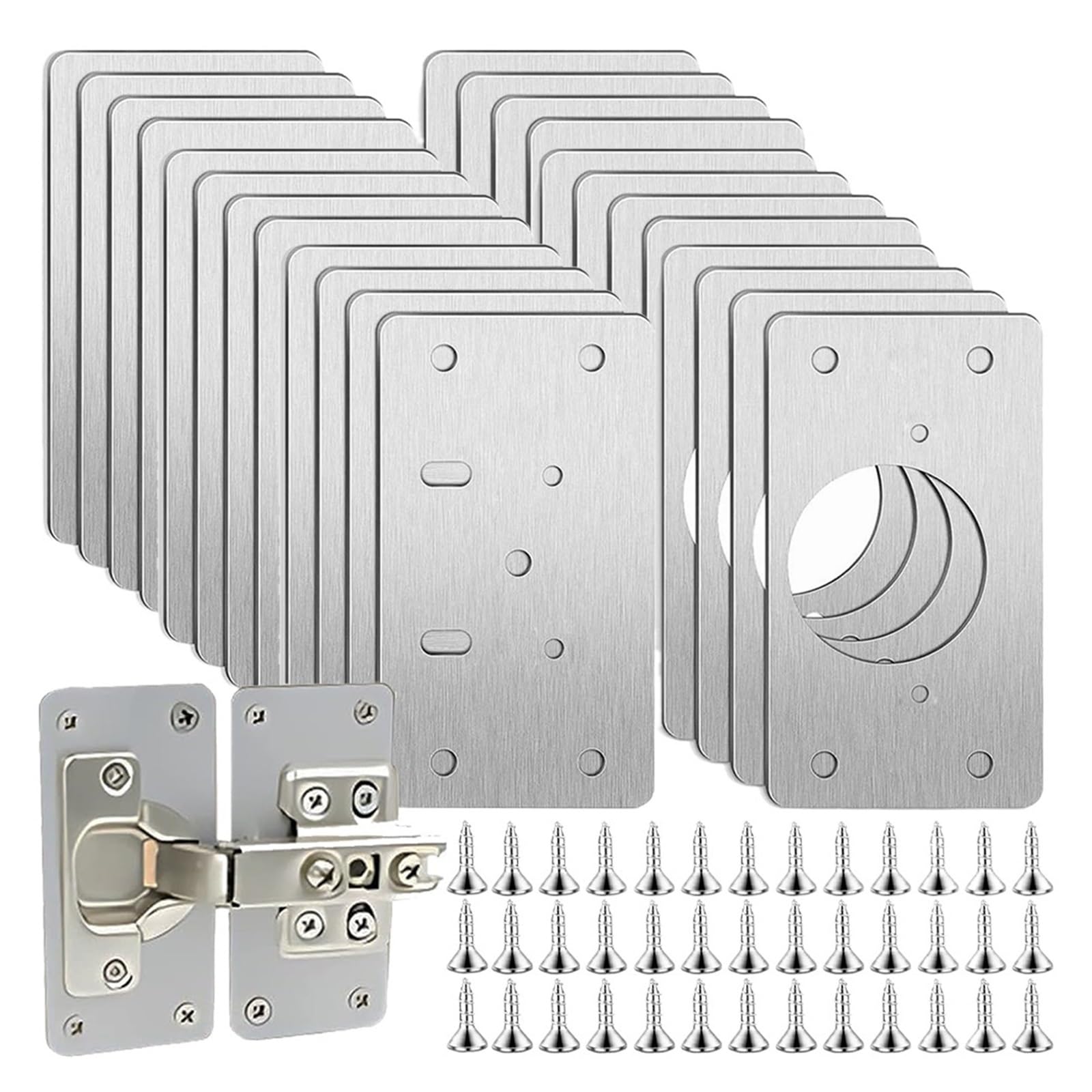 UZAMIRLEX Hinge Repair Plate, Cabinet Hinge Repair Plates Kit Silver Stainless Steel Mounting Fixing Hardware(1set)