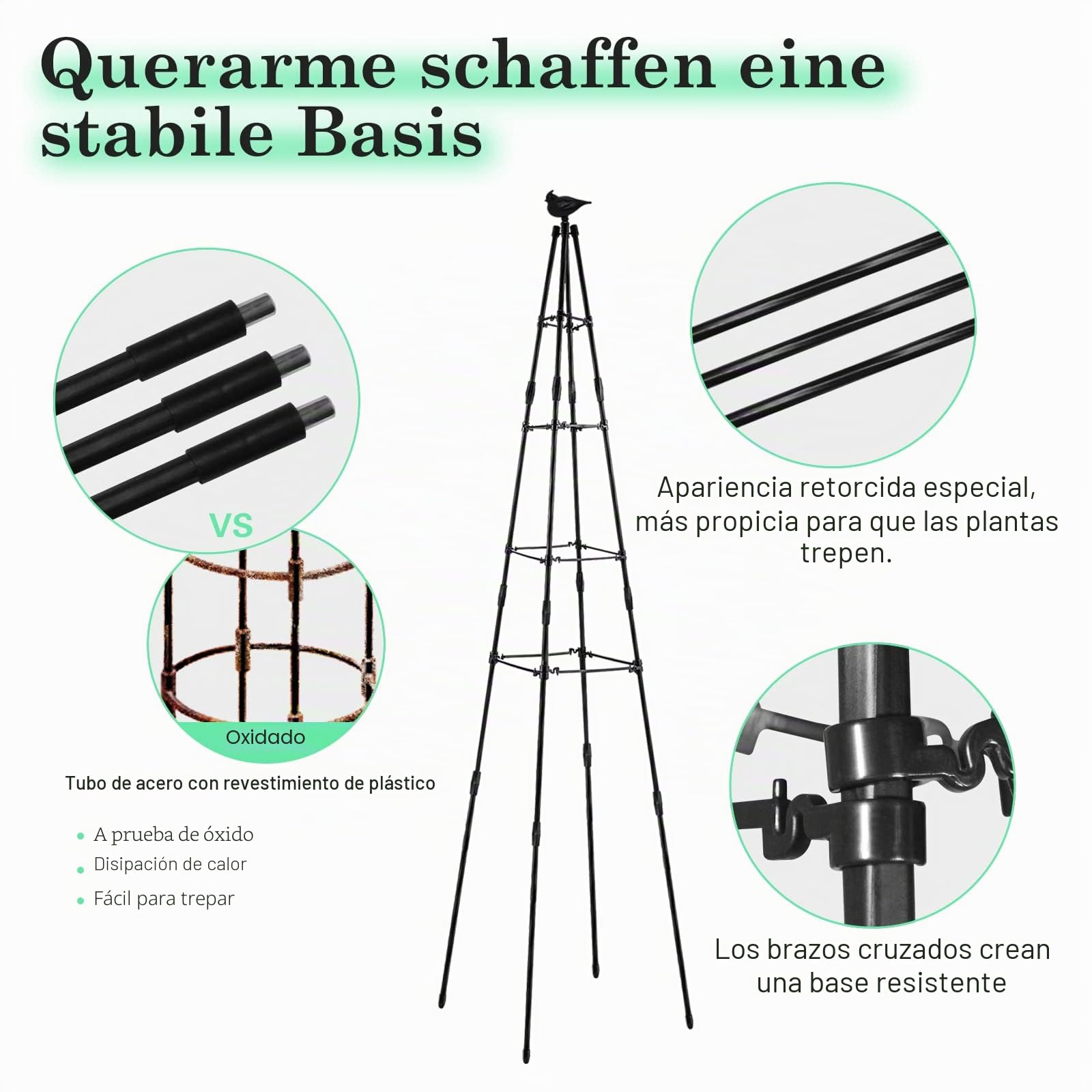 1,65 m Rankobelisk Enrejado de Enrejado de Metal Revestido para jardín con Rosas para Plantas trepadoras, Ayuda para Escalar, Globo, Rosas y Flores, Enrejado de Tomate, jaulas de Tomate (1,65 m)